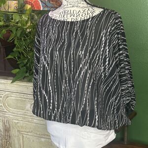 1980s FIRST GLANCE Glittering Polyester Blouson Top Kimono Sleeves Semi-sheer M